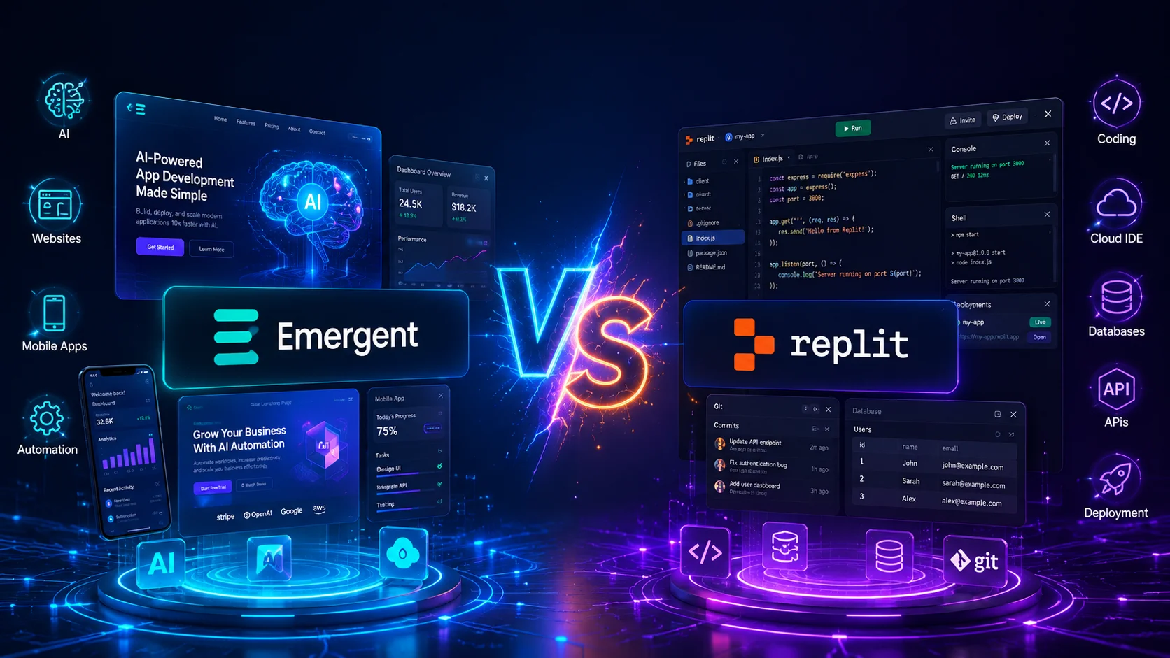 Replit VS Emergent Ulimate AI Coders