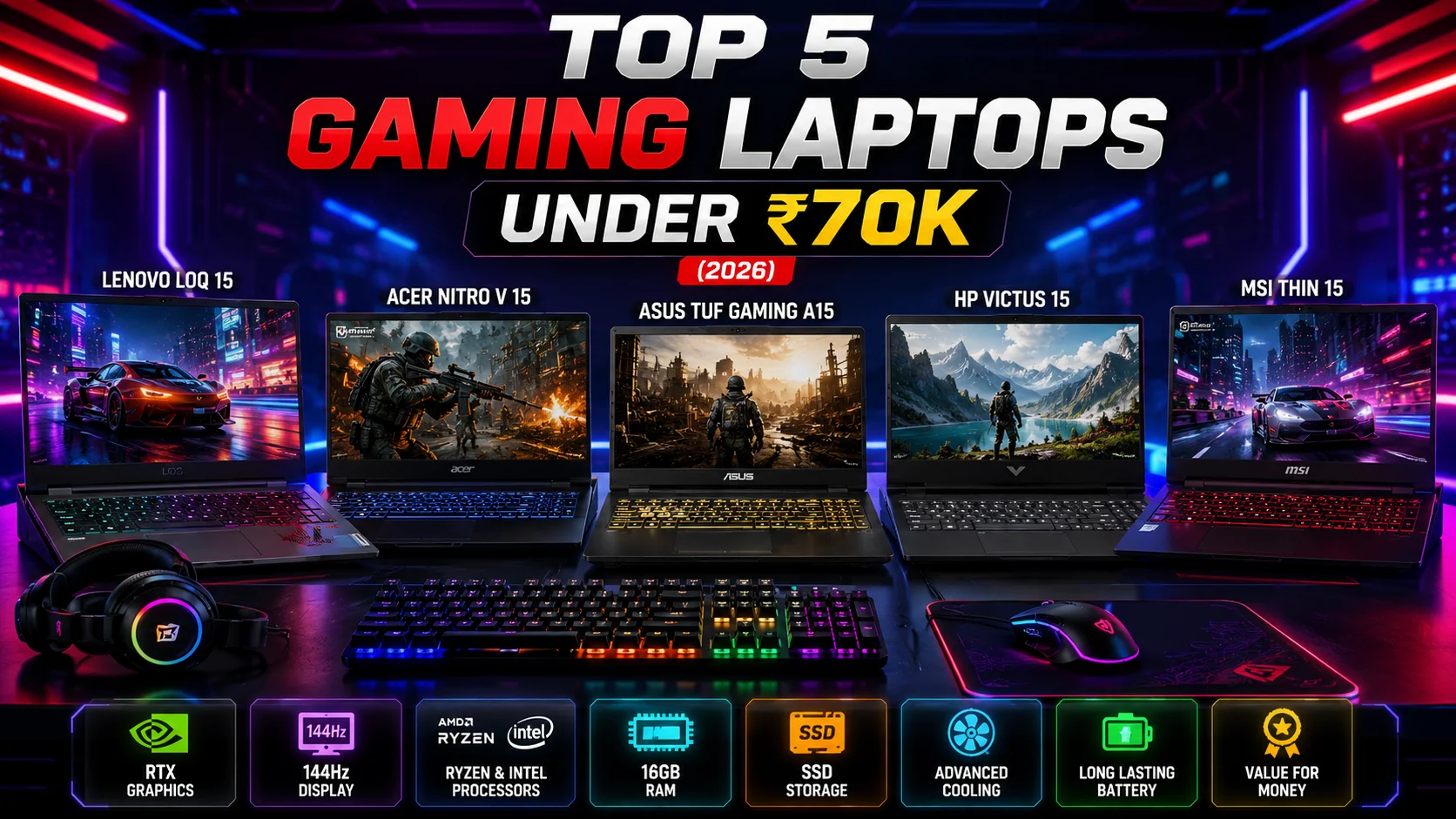 Top 5 Gaming Laptops Under ₹70K (2026)